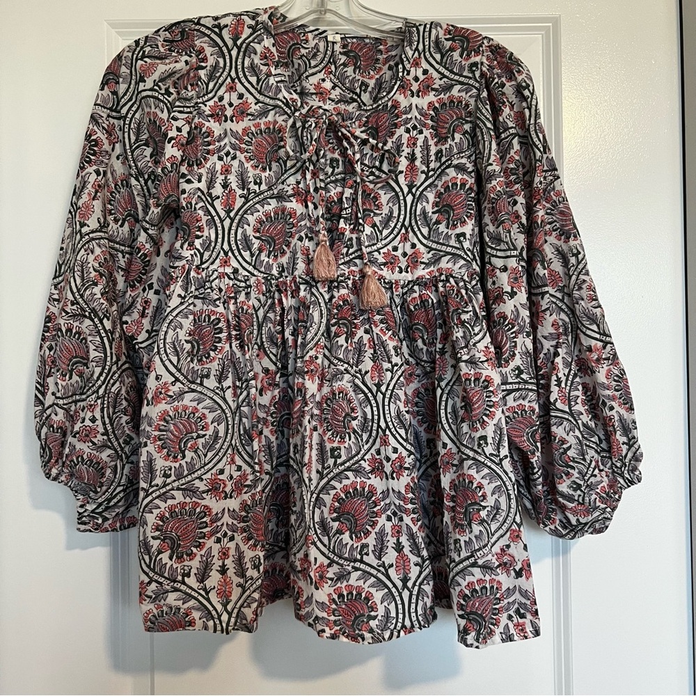Floral paisley babydoll tie top